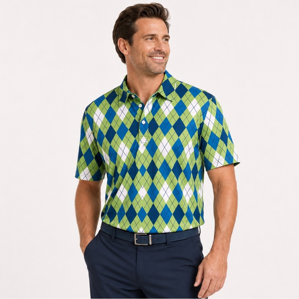 Whiskey Road Argyle Golf Polo Shirt Men's L Blue Green Performance NWT New